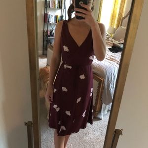 Floral Burgundy Wrap Dress | Midi